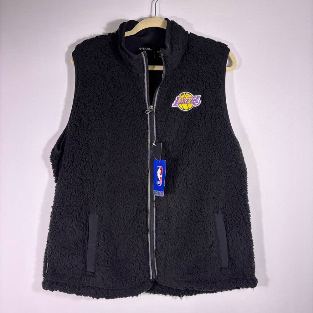 NWT NBA LA Lakers Antigua Women's Black Sherpa Vest Size 2XL C2